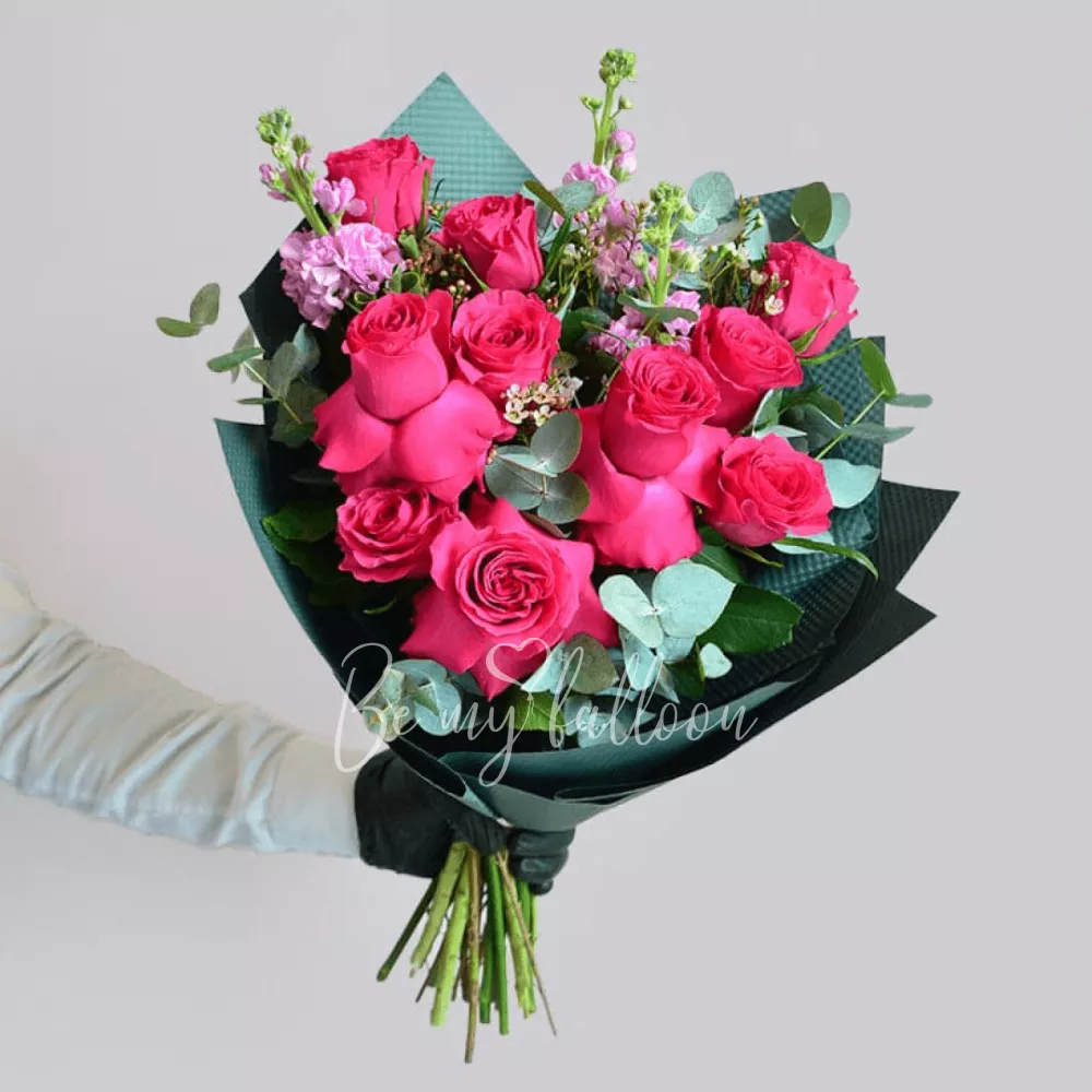 Buy 10 Hot Pink Roses Bouquet with delivery in Dubai and other UAE cities