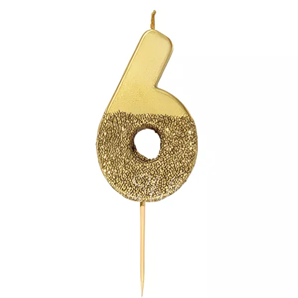 Gold Glitter Number Candle 6