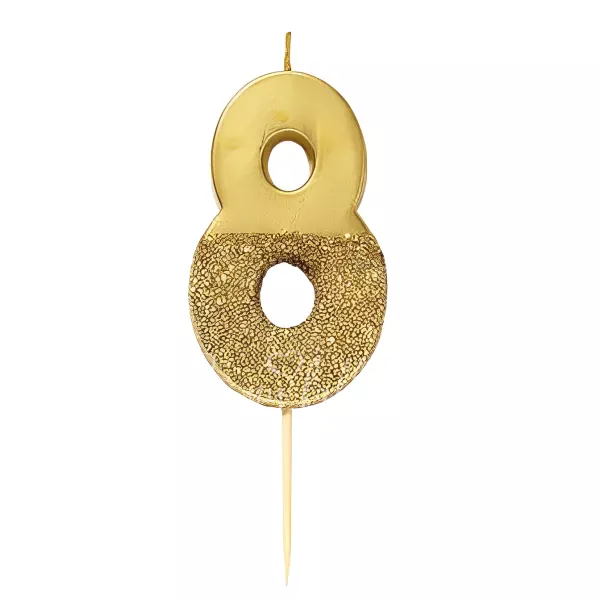 Gold Glitter Number Candle 8