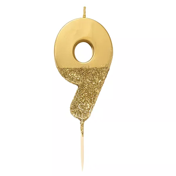  Gold Glitter Number Candle 9