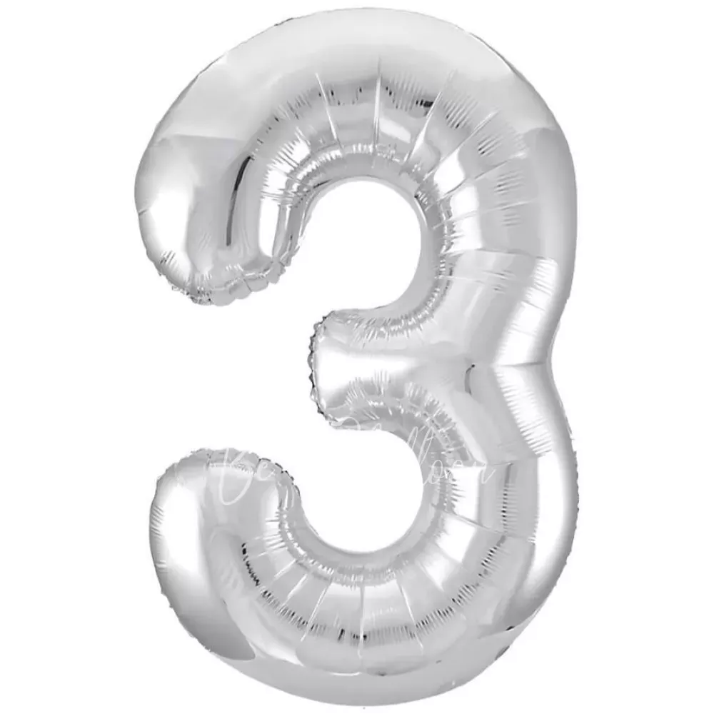40" Helium foil gloss Silver Number 3 balloon