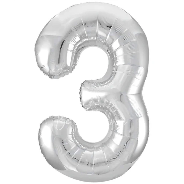 40" بالون هيليوم فويل الرقم 3 اللون فضي لامع