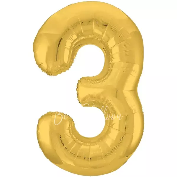 40" Helium foil gloss Gold Number 3 balloon