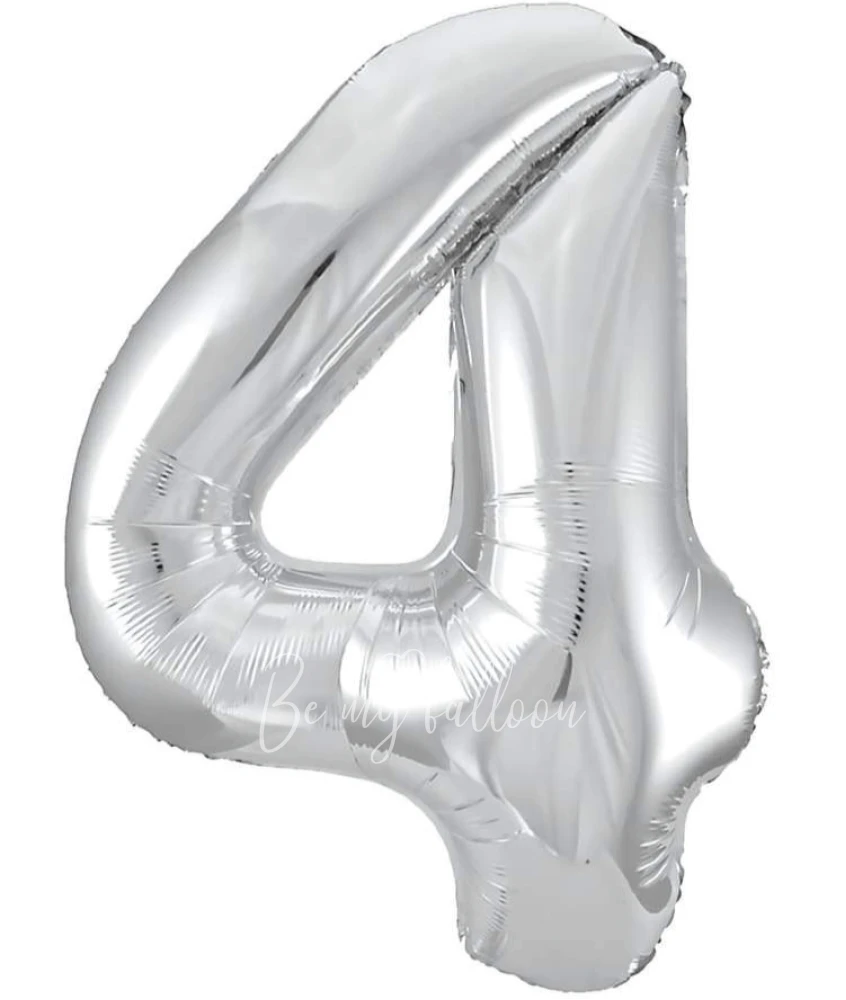 40" Helium foil gloss Silver Number 4 balloon