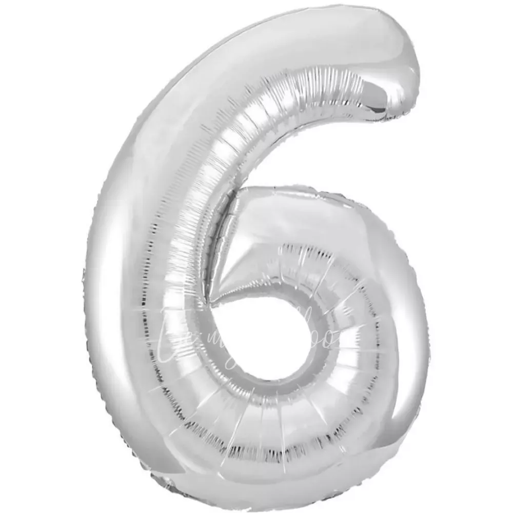 40" Helium foil gloss Silver Number 6 balloon