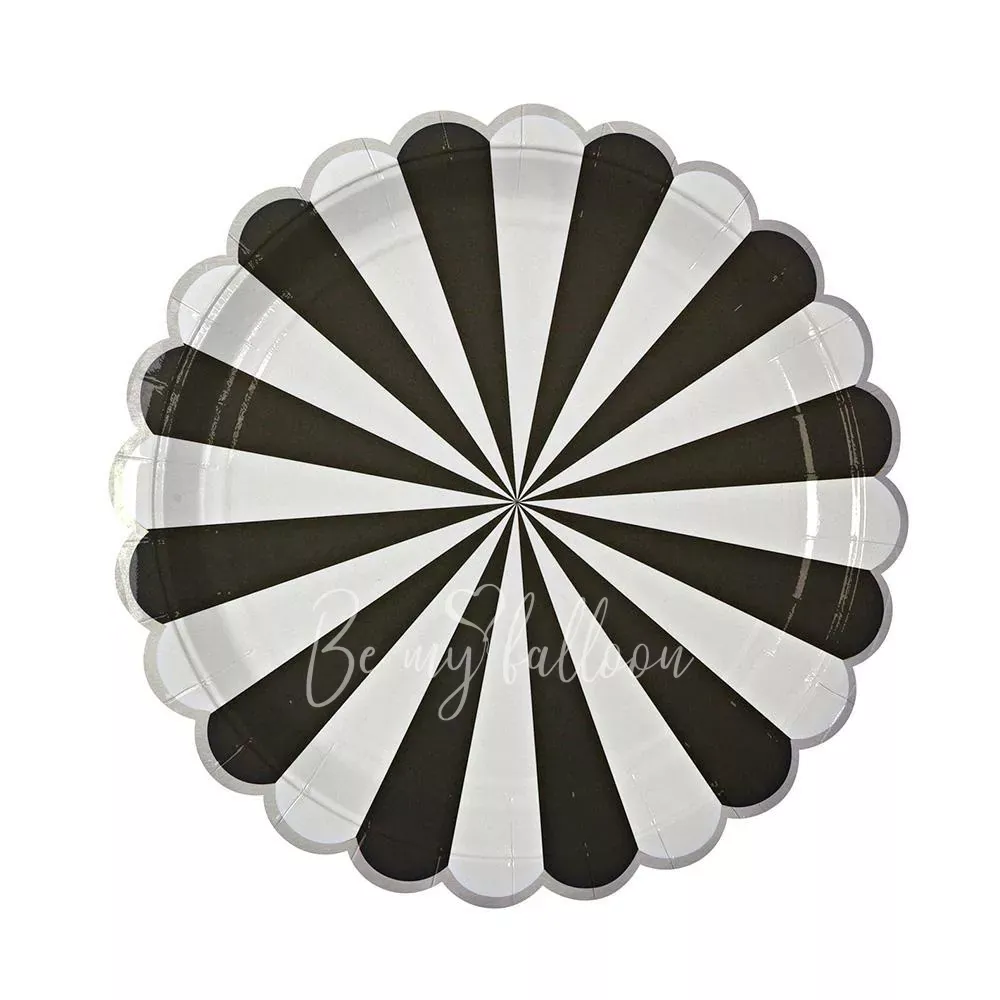Тарелки для вечеринки Black Fan в полоску (большие)