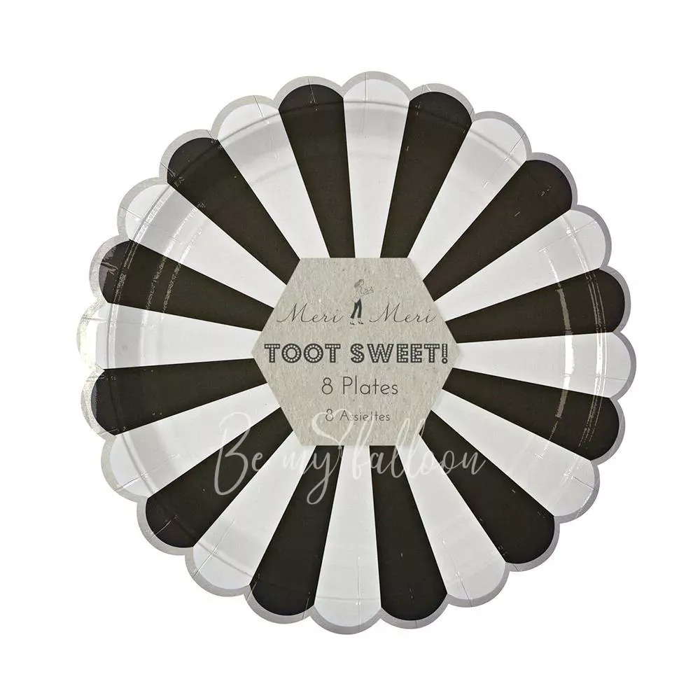Тарелки для вечеринки Black Fan в полоску (большие)