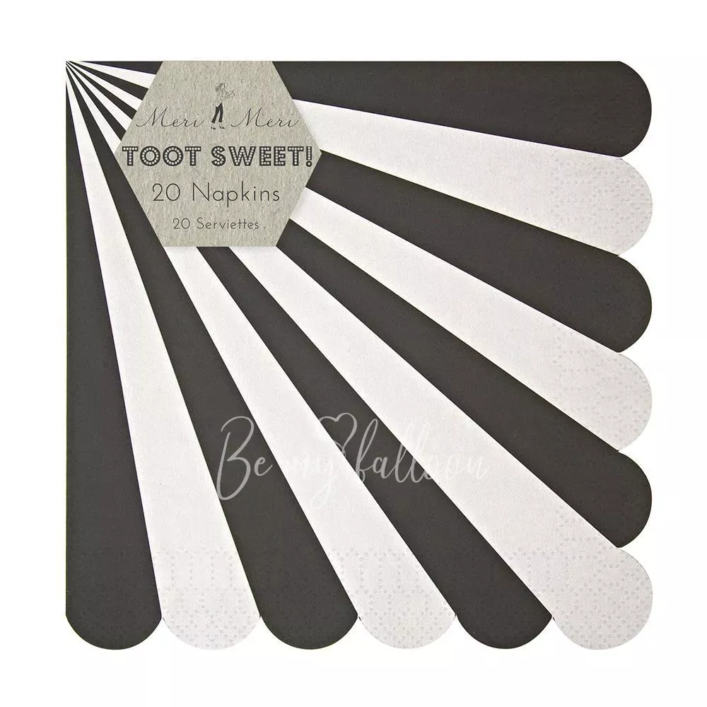 Салфетки для вечеринки Black Fan в полоску (большие)