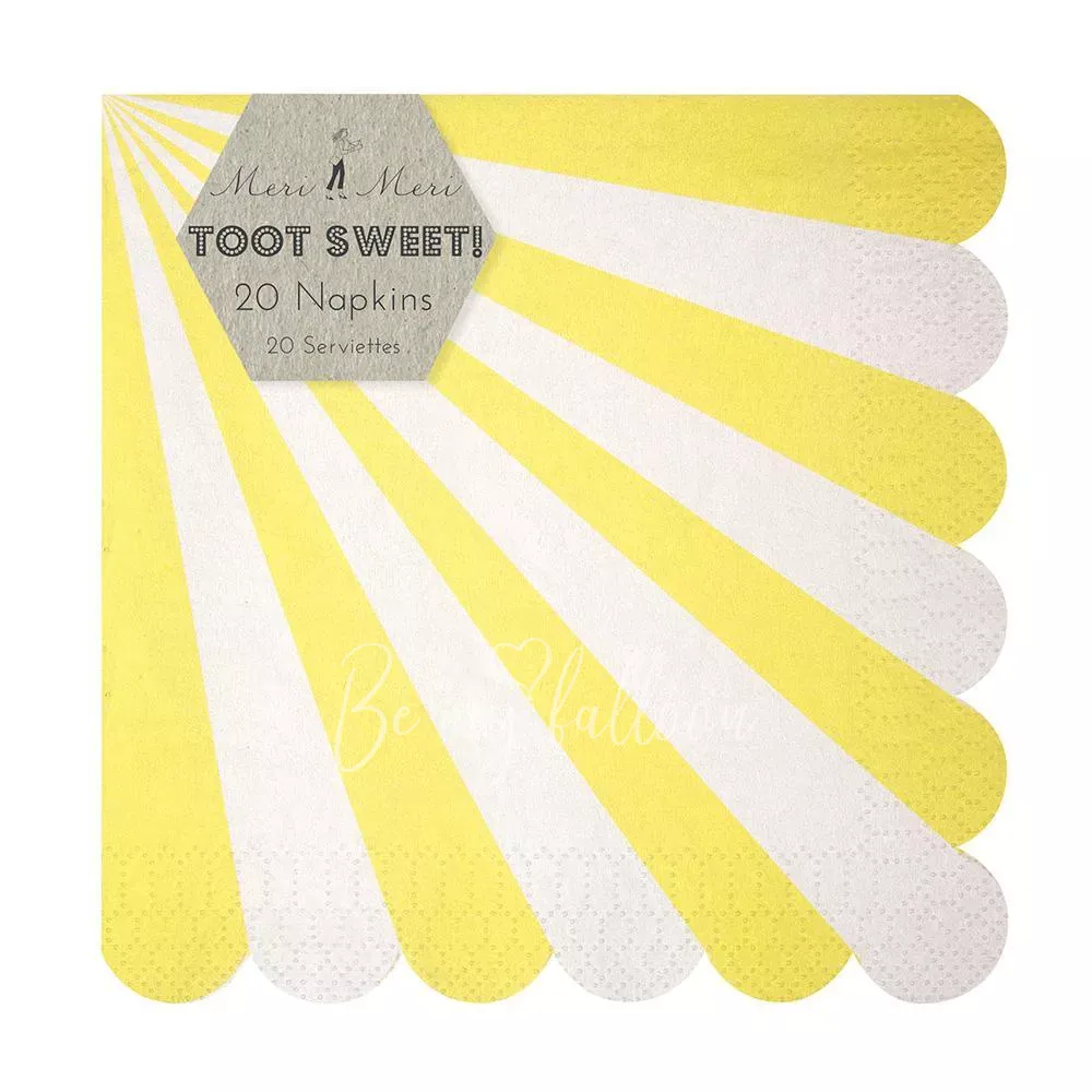 Салфетки для вечеринки Yellow Fan в полоску (большие)