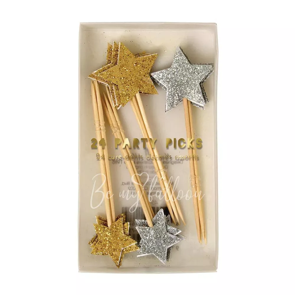 Gold & Silver Glitter Party Picks