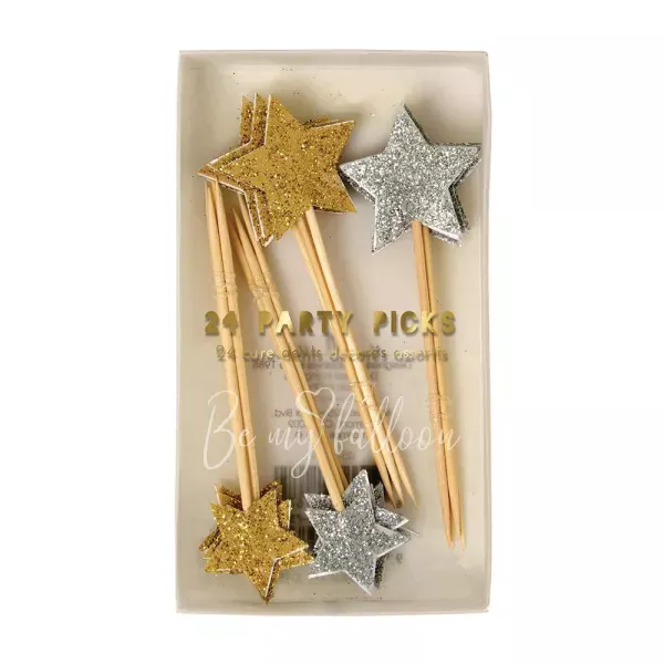 Gold & Silver Glitter Party Picks
