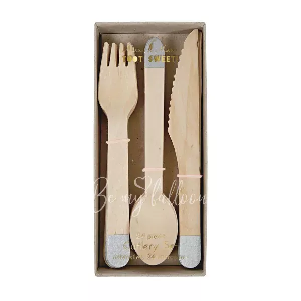 Silver Wooden Cutlery Set