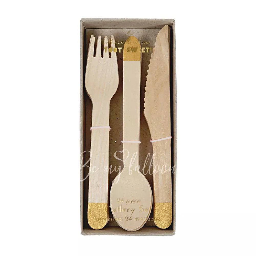 Столовые приборы деревянные золотые