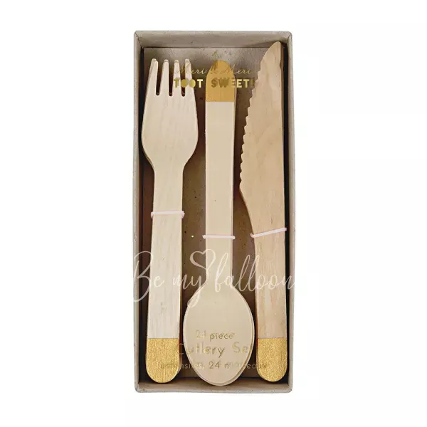 Gold Wooden Cutlery Set
