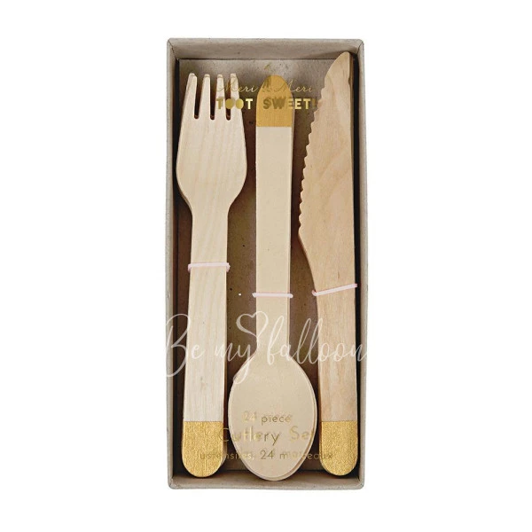 Gold Wooden Cutlery Set
