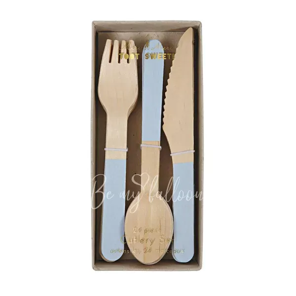 Столовые приборы деревянные нежный голубой