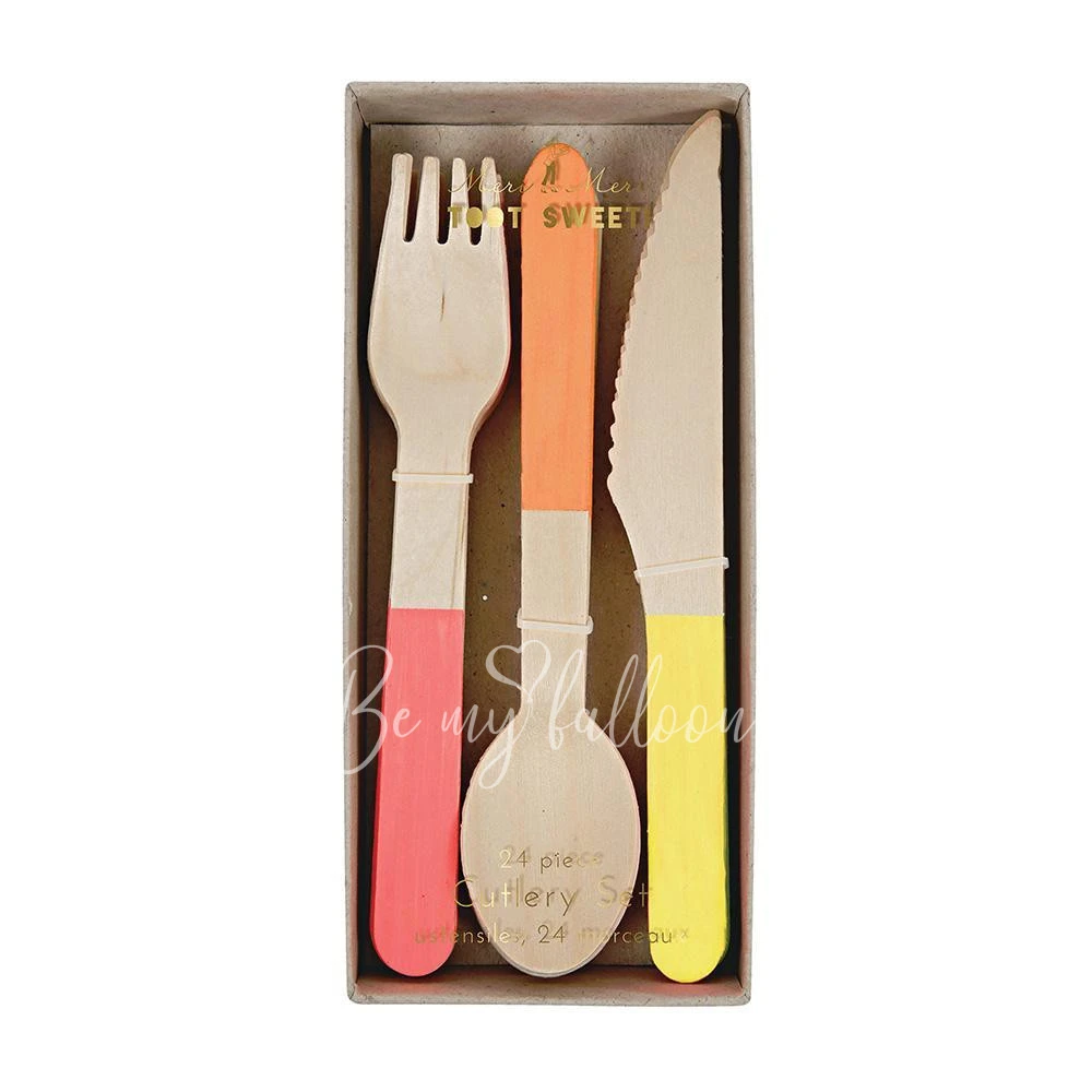 Neon Wooden Cutlery Set