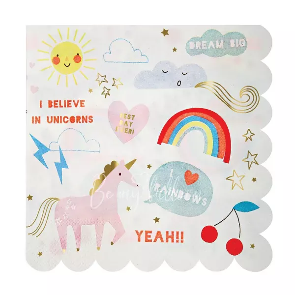 Салфетки для вечеринки Единороги и Радуга (большие)
