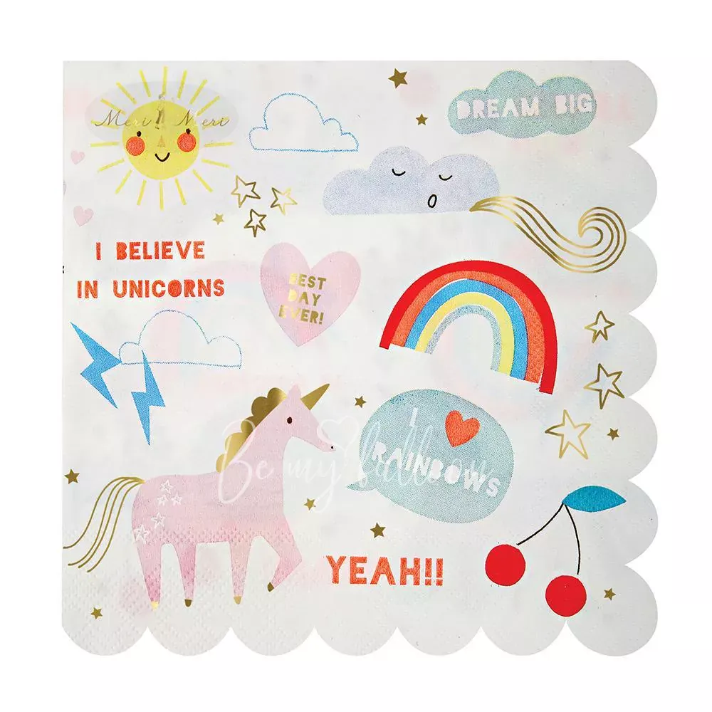 Салфетки для вечеринки Единороги и Радуга (большие)