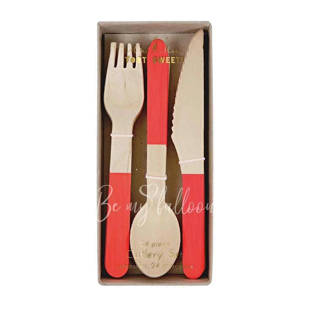 Red Wooden Cutlery Set