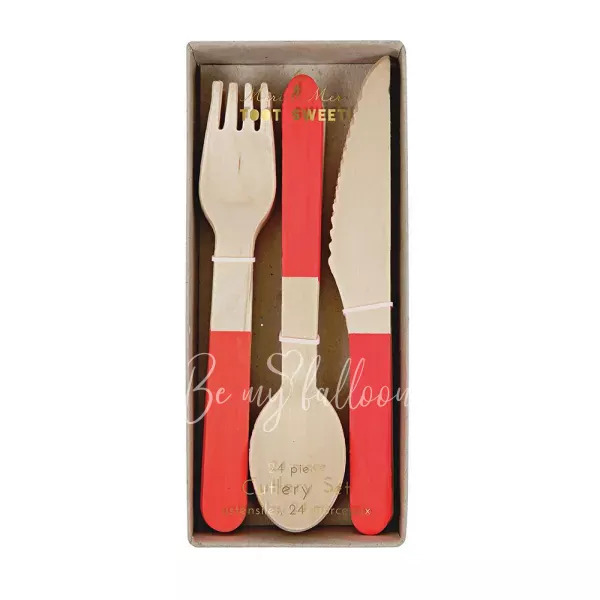 Red Wooden Cutlery Set