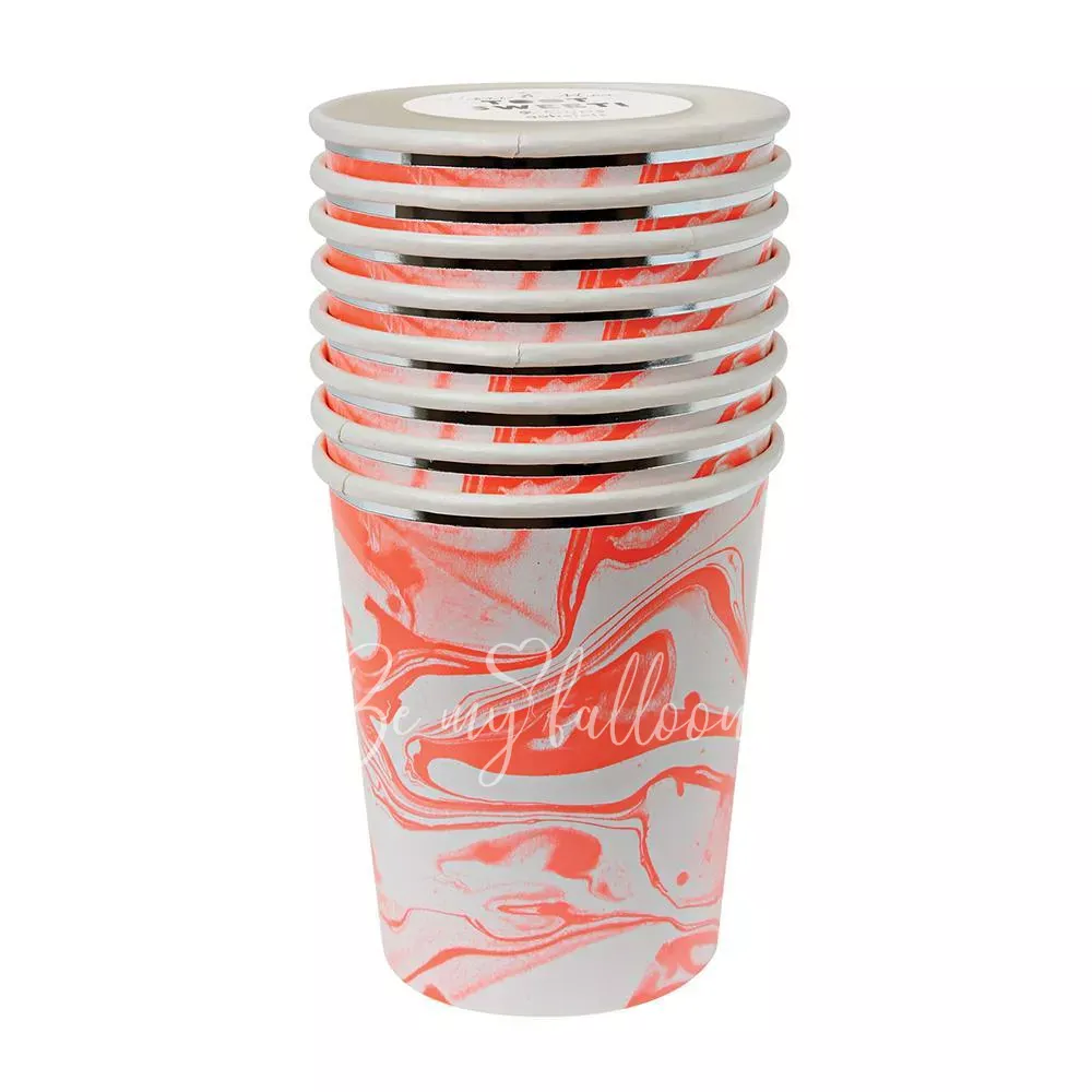 Neon Orange Marble Cups