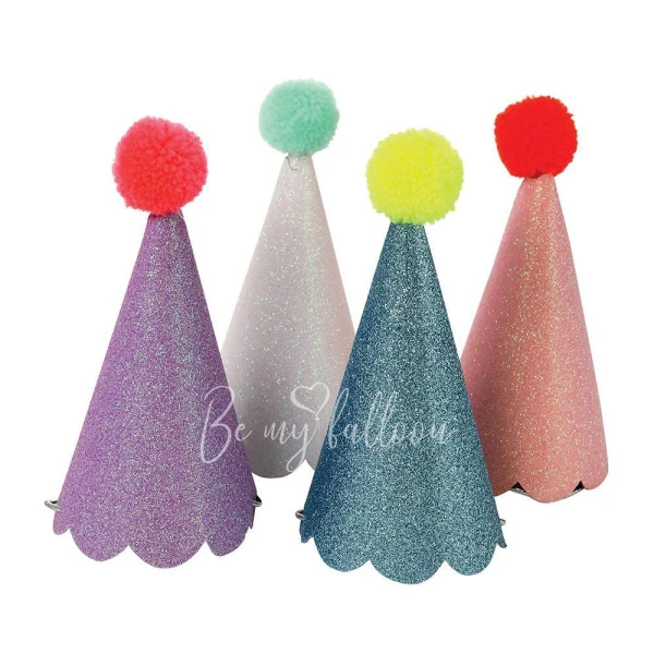 Glitter  & Pompom Party Hats