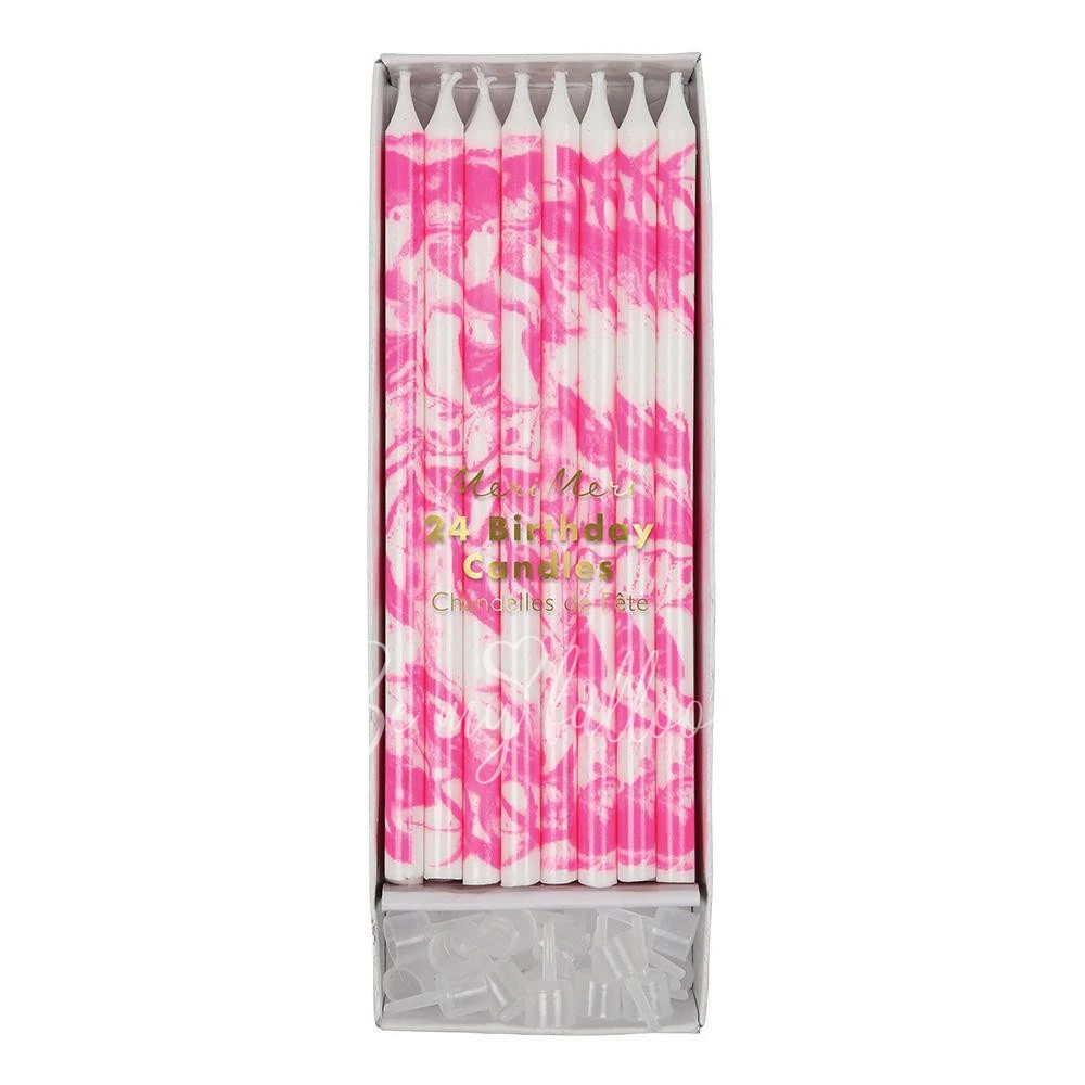 Neon Pink Marbled Candles