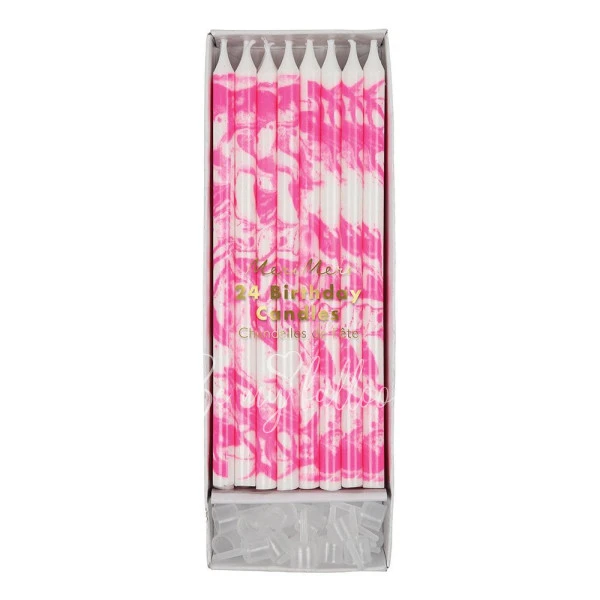Neon Pink Marbled Candles