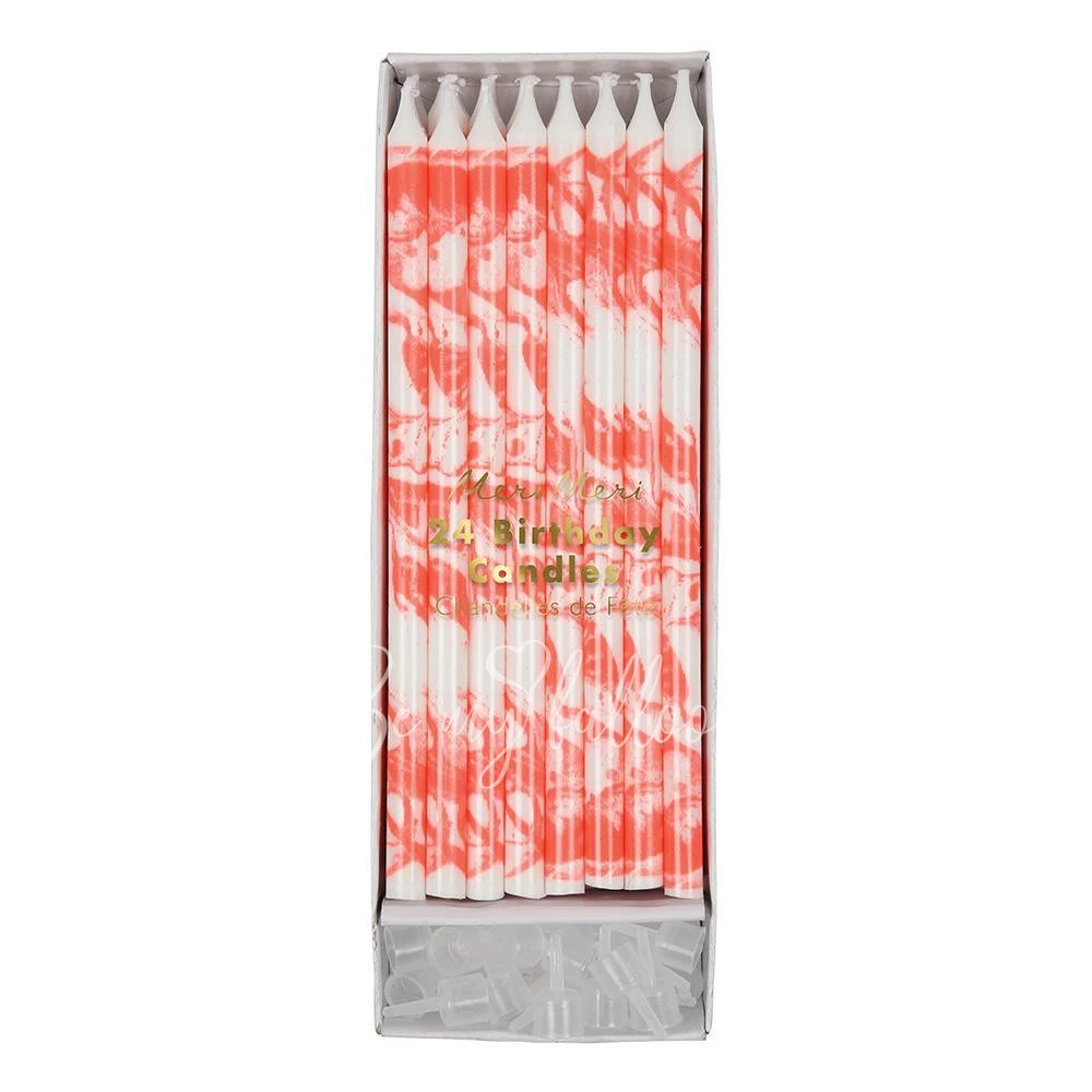 Neon Coral Marbled Candles