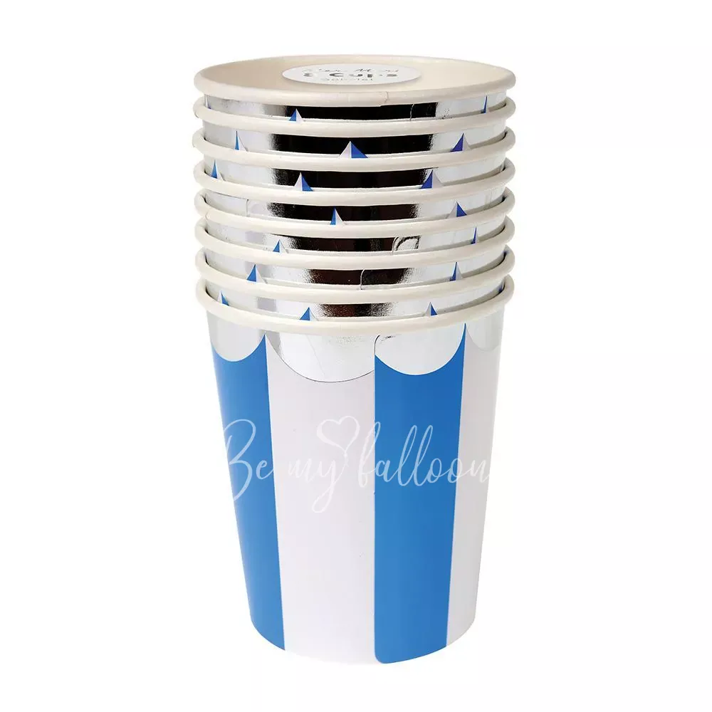 Blue Fan Striped Cups
