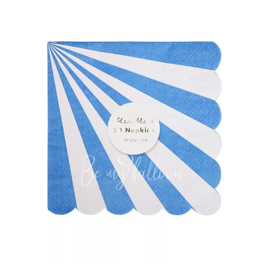 Салфетки для вечеринки Blue Fan в полоску (маленькие)