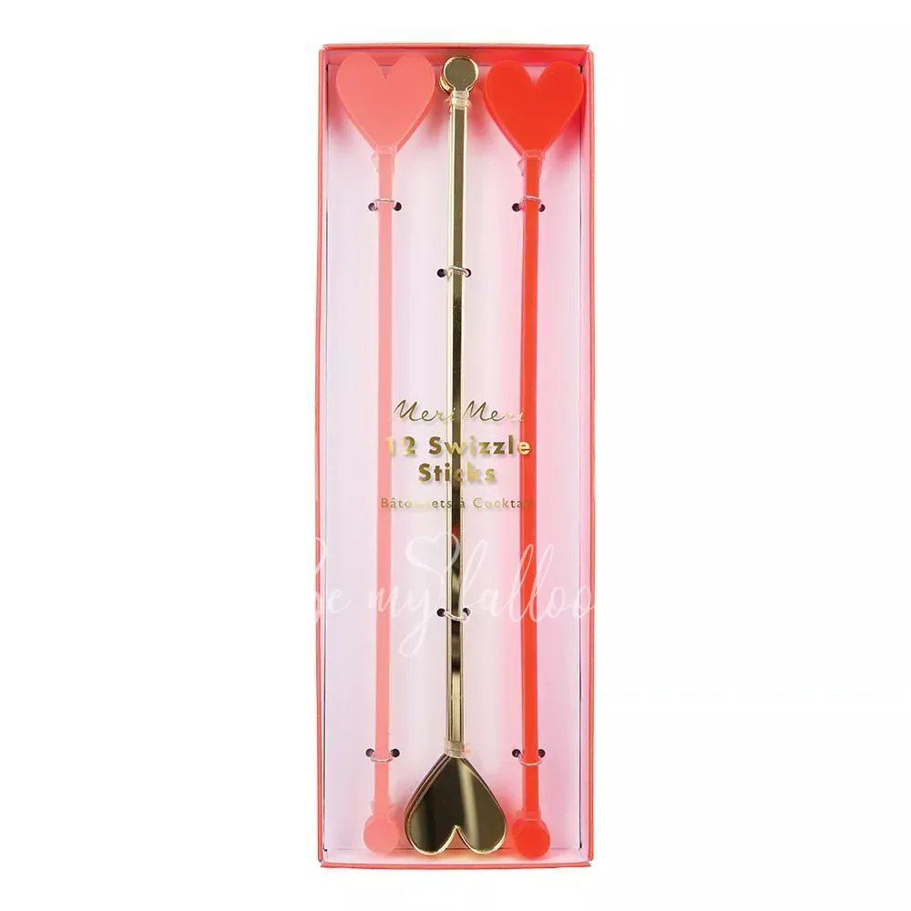 Acrylic Heart Swizzle Sticks