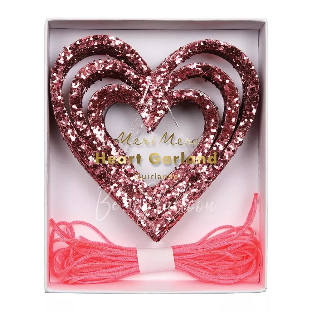 Pink Glitter Hearts Garland