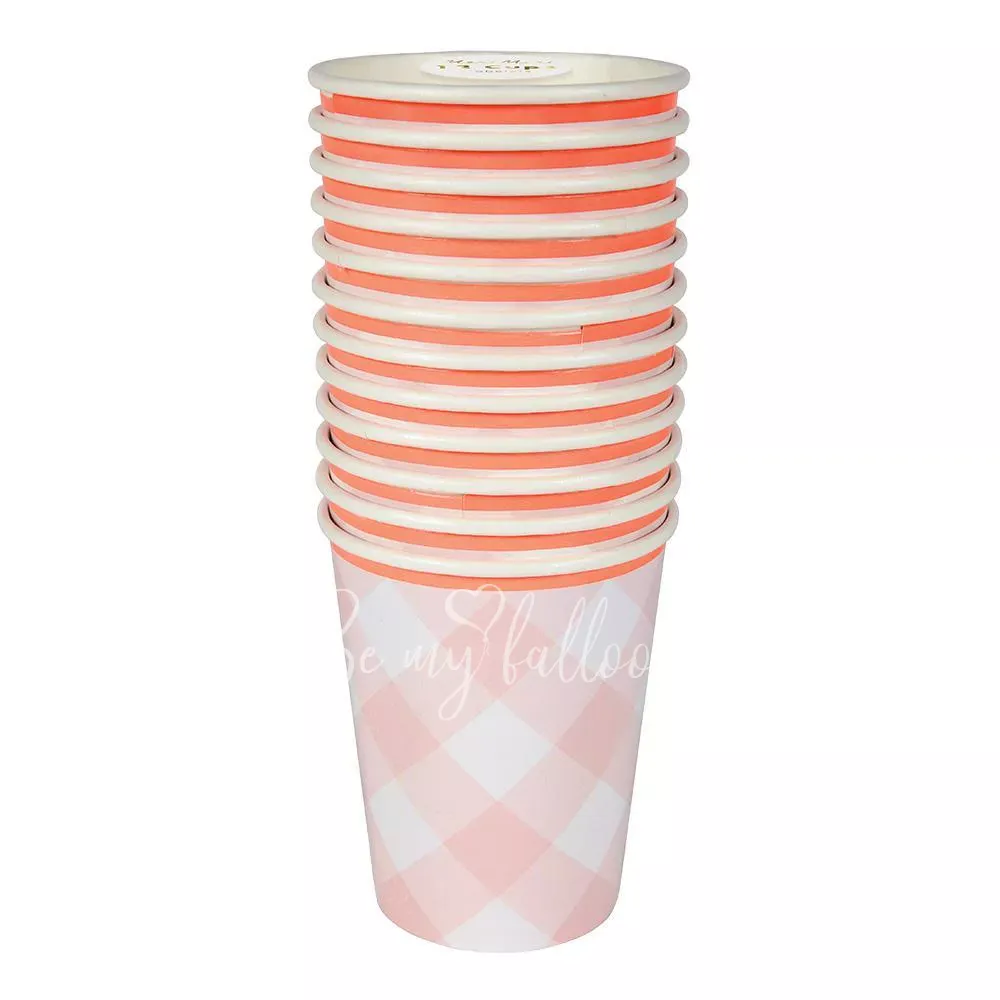 Pink Gingham Cups