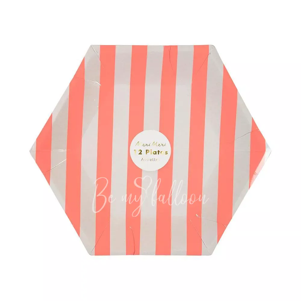 Тарелки для вечеринки Coral в полоску (маленькие)