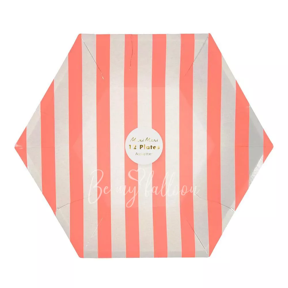 Тарелки для вечеринки Coral в полоску (большие)  