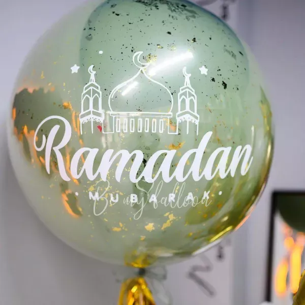 Ramadan Mubarak Eucalyptus Balloon with Gold Confetti and Tassel 