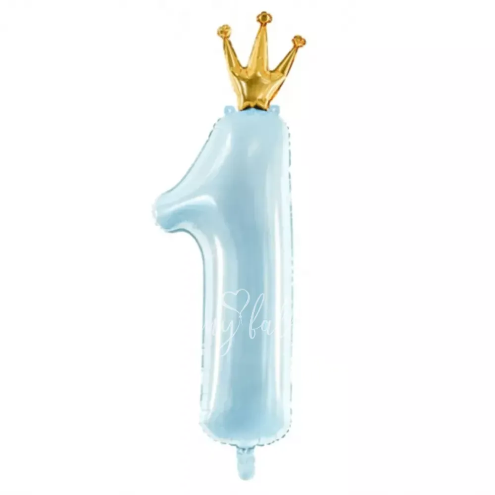36" Шар из фольги Цифра 1 c короной Голубой