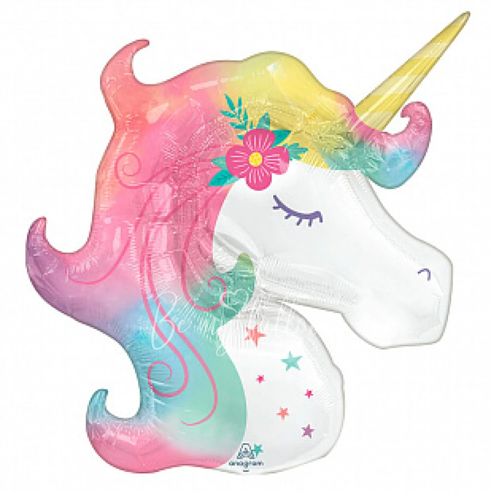 33" Helium foil Unicorn Head balloon Rainbow