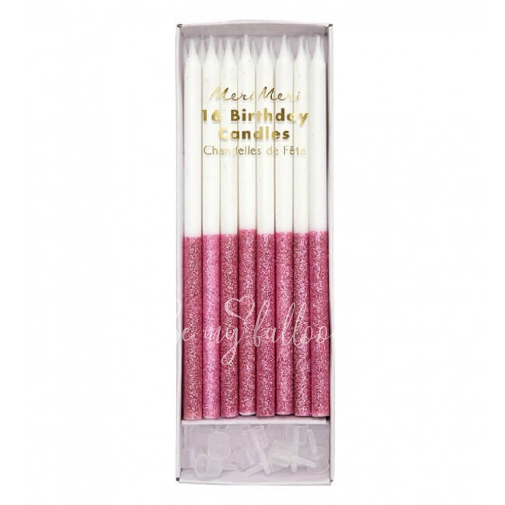 Dark Pink Glitter Dipped Candles
