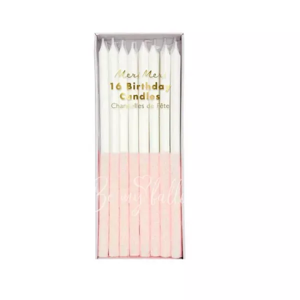 Бледно-розовые свечи с блестками