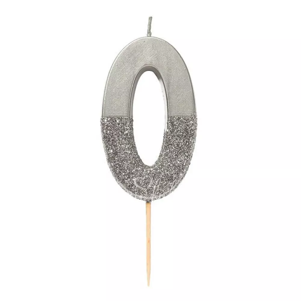 Silver Glitter Number Candle 0