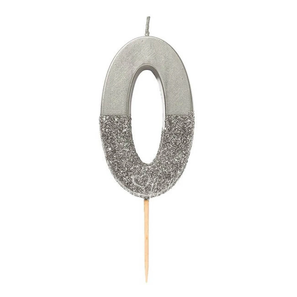 Silver Glitter Number Candle 0