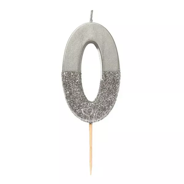 Silver Glitter Number Candle 0