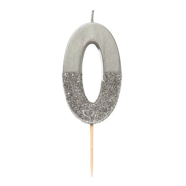 Silver Glitter Number Candle 0