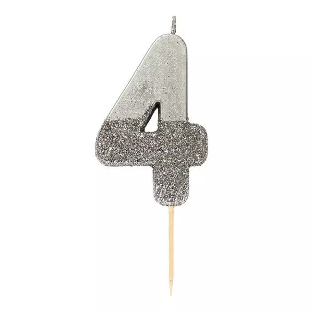 Silver Glitter Number Candle 4