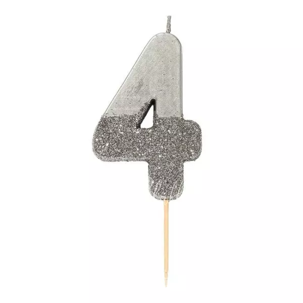 Silver Glitter Number Candle 4
