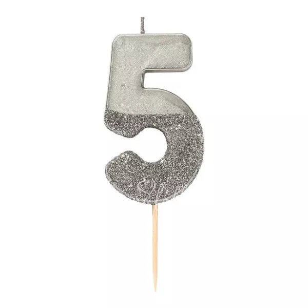 Silver Glitter Number Candle 5