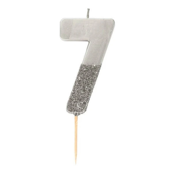  Silver Glitter Number Candle 7